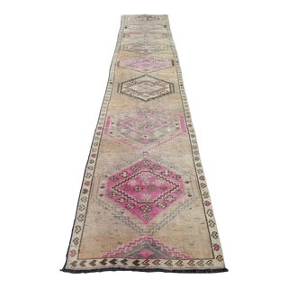 Mid 20th Century Extra Long Vintage Turkish Carpet Runner Pink Rug Runner For Sale