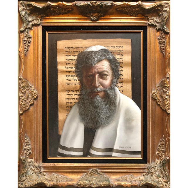 Roberto Lupetti, Oil Painting "The Rabbi" Sensitive Judaica Portrait by Italian American master For Sale