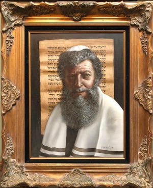 Roberto Lupetti, Oil Painting "The Rabbi" Sensitive Judaica Portrait by Italian American master