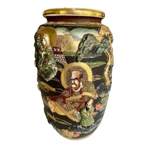 Antique Japanese Satsuma Figural Ceramic Vase