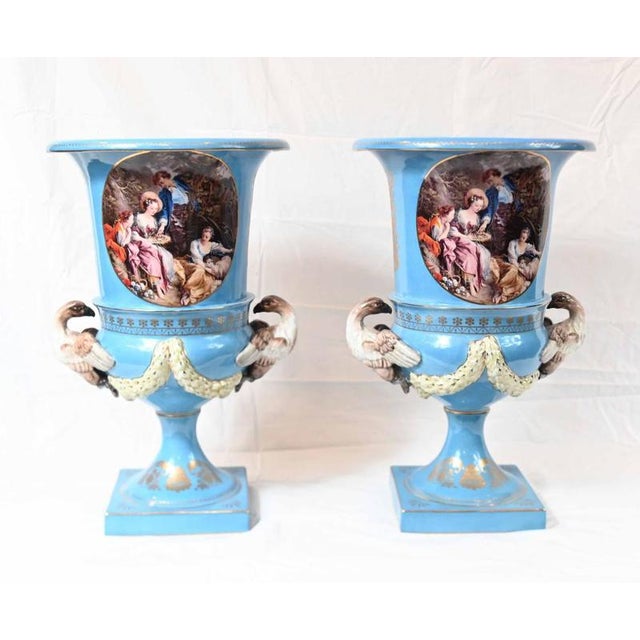 Ceramic French Floral Porcelain Campana Urns in the style of Sevres, Set of 2 For Sale - Image 7 of 7