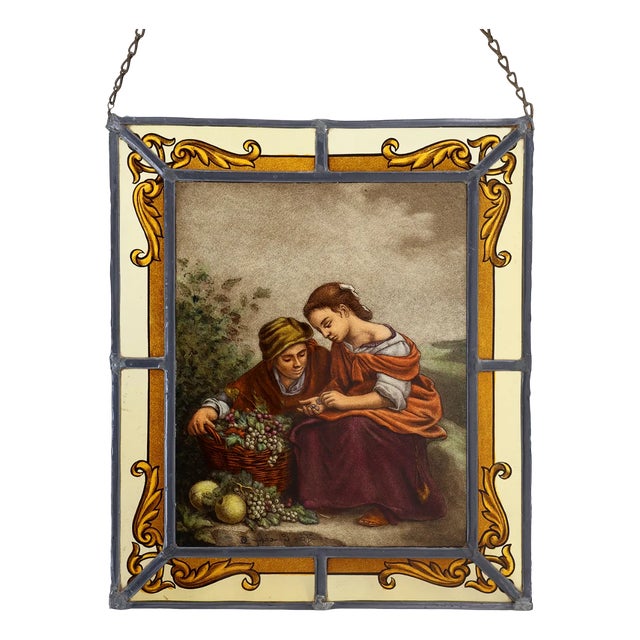 After Bartolomé Esteban Murillo, Figures, 1890s-1910s, Stained Glass Panel For Sale