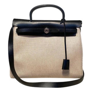 Hermes Black and Beige Canvas Herbag Tote For Sale