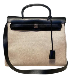 Hermes Black and Beige Canvas Herbag Tote