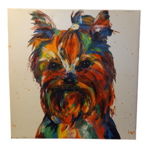 Large Multi-Colorful Puppy Oil Painting