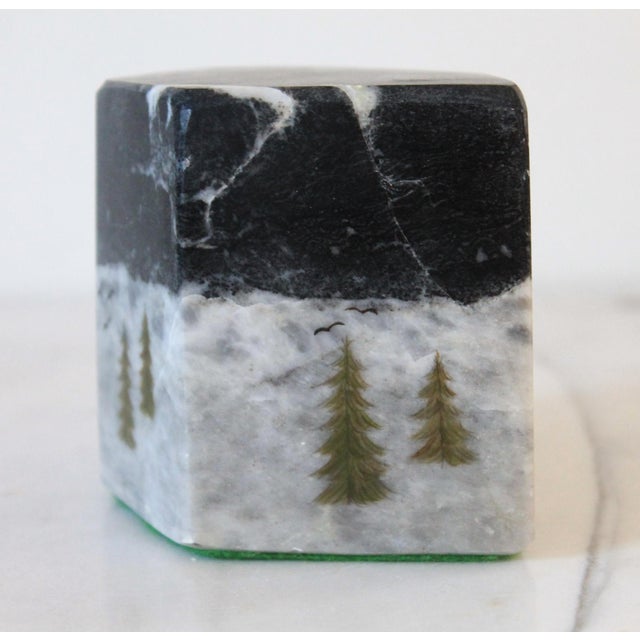 Vintage Stone Bookend With Hand Painted Pine Trees and Birds For Sale - Image 4 of 10