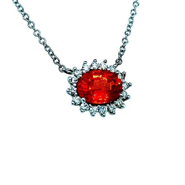 Natural Sapphire Diamond Halo Pendant with Chain 14k Gold Certified For Sale - Image 4 of 7