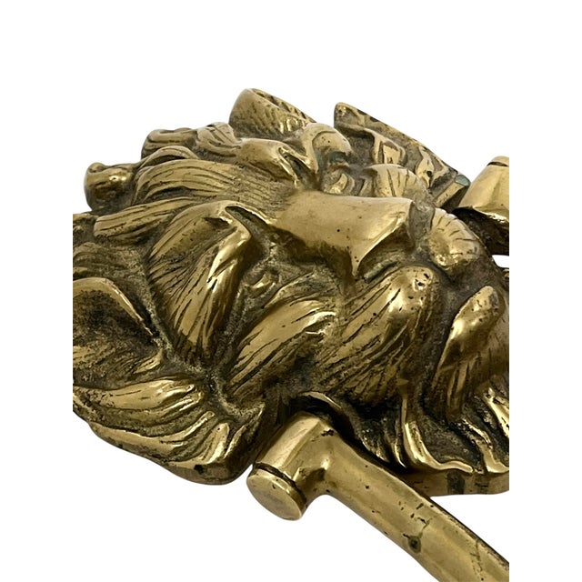 Antique English Brass Lion Head Door Knocker For Sale - Image 6 of 10