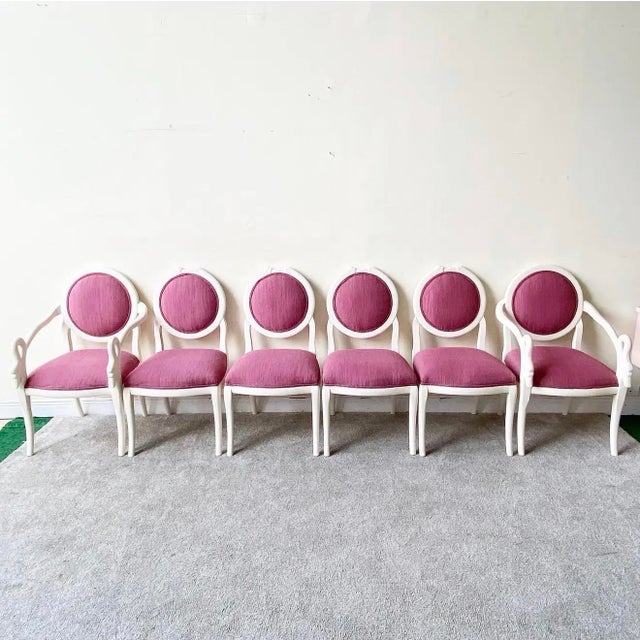 1980s Postmodern Casa Bique Swan Dining Chairs | Set of 6 in Ivory & Raspberry Pink For Sale In Chicago - Image 6 of 11