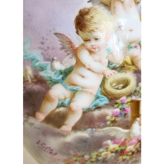 Antique French 19th C White & Gilt Bronze Sevres Porcelain Urn Vase Lamp Angels For Sale - Image 11 of 18