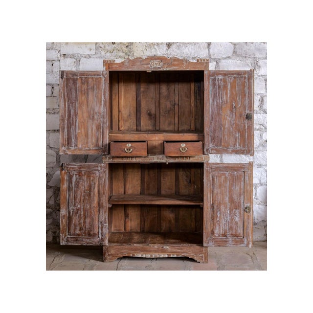 1920s Antique Heritage Revival Armoire With Brass Studs – 4 Door Hand-Carved Cabinet 70x36 For Sale - Image 5 of 7