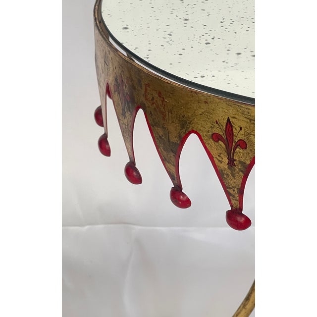 Hollywood Regency Italian Gilt Metal Round Harlequin Side, Table Mirrored Top For Sale - Image 3 of 14