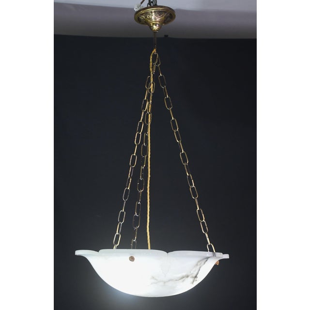 Stone 1950s Great Design Extra Large Size Art Deco White Alabaster Chandelier For Sale - Image 7 of 12