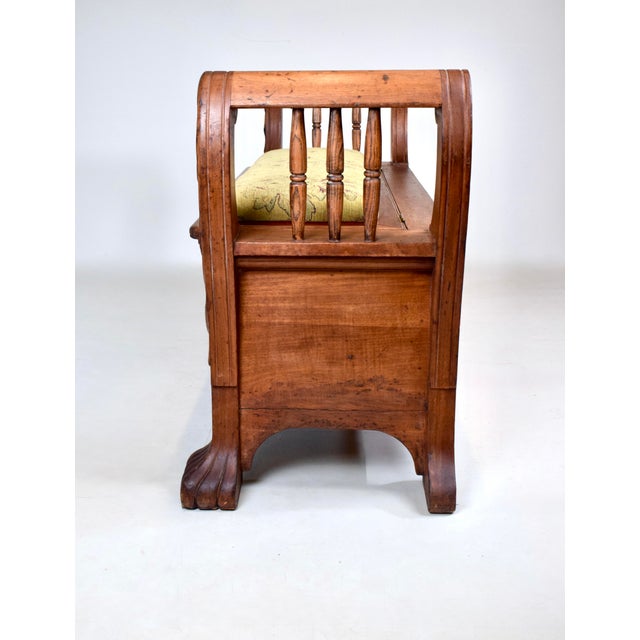 Antique White Oak Storage Bench, Hand-Carved, 19th C., Usa For Sale - Image 4 of 16