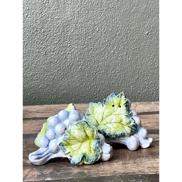Vintage Glazed Ceramic Grape Leaf Salt and Pepper For Sale - Image 10 of 12