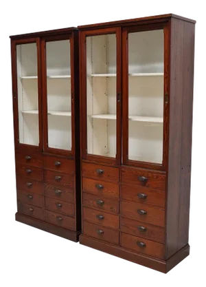 Large Antique Belgian Pitch Pine Apothecary Shop Cabinet, 1900s