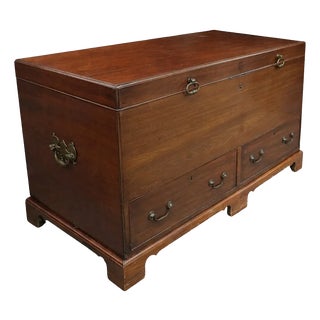 Antique Mahogany English Trunk Great Coffee Table Brass Hardwear. For Sale