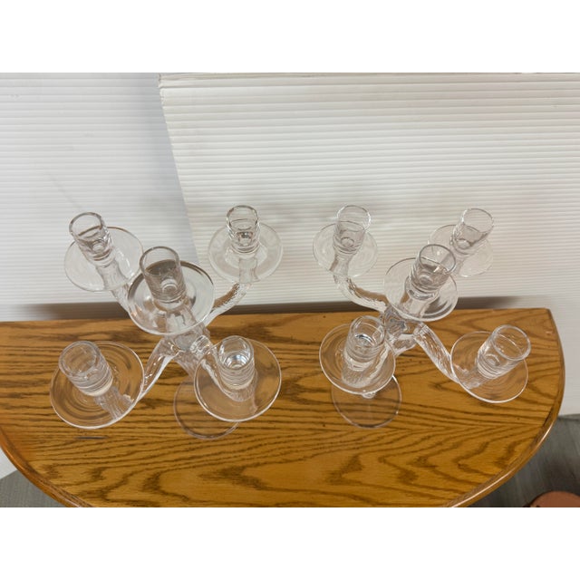 Glass Crystal Taper Candelabras, Pair For Sale - Image 7 of 12