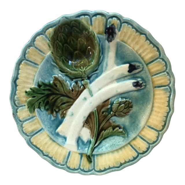 C.1890 Majolica Asparagus Plate Salins For Sale