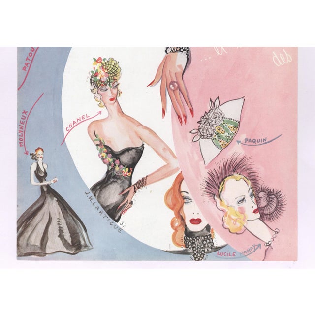 Art Deco 1937 French Art Deco Fashion Accessories Print, Schiaparelli, Chanel-Matted For Sale - Image 3 of 3