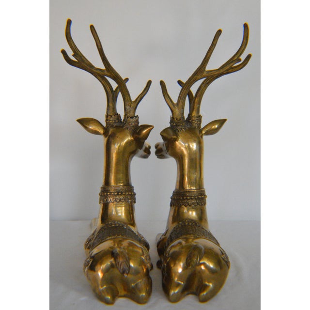 Sarreid Ltd. Large 1970s Brass Sarreid Style Resting Deer Stag - A Pair For Sale - Image 4 of 7