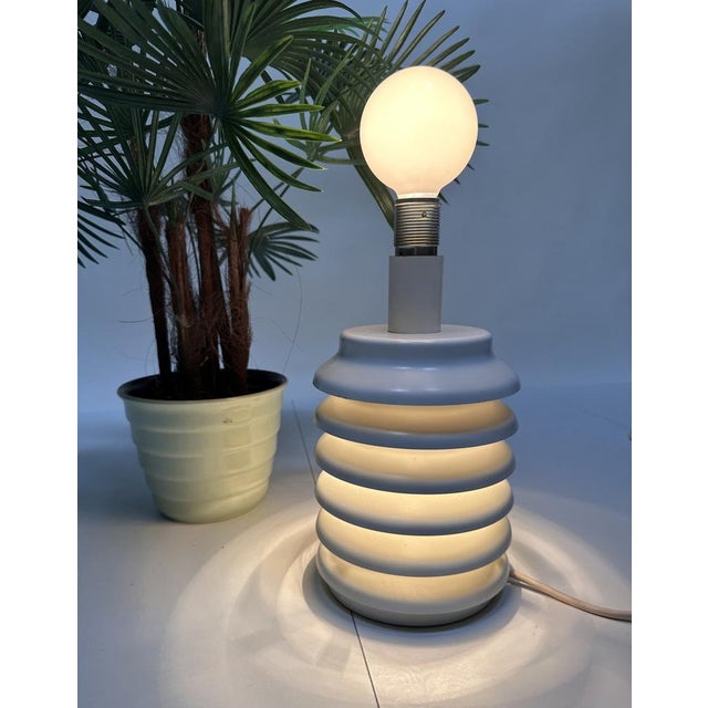 Scandinavian Sculptural Table Lamp in Slatted Metal with Illuminated Base, Denmark, 1960s For Sale - Image 14 of 18