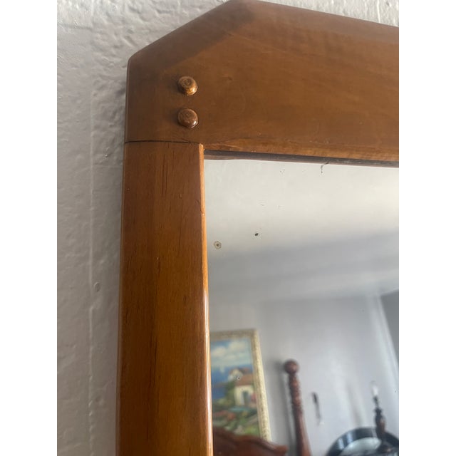 1960s "Vintage Mid-Century Ranch Oak Tilt Mirror by A. Brandt - Solid Wood With Brass Hardware" For Sale - Image 5 of 6