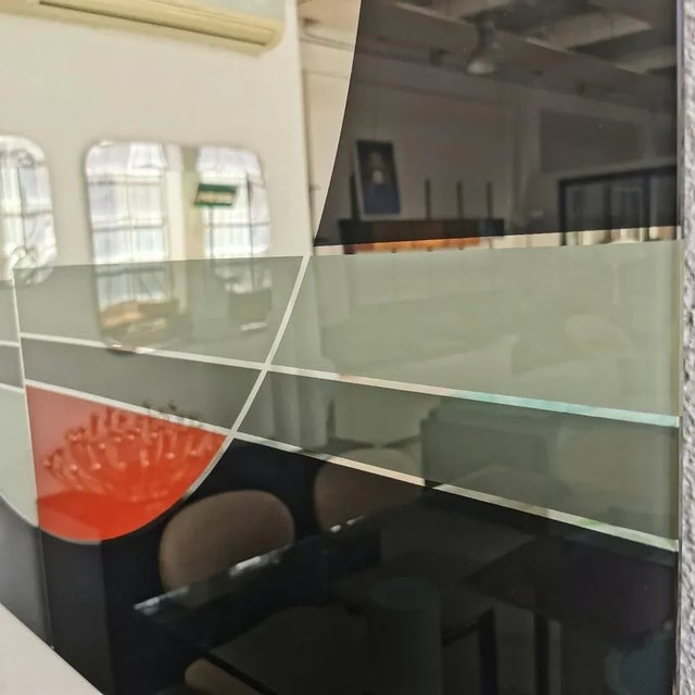 Large Square Mirror in Multicolored Screen Printing by Eugenio Carmi for Morphos / Acerbis, 1980s For Sale - Image 4 of 7