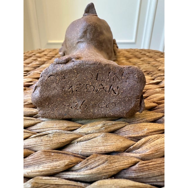 Vintage Large 12.5” Handmade Signed Modigliani Style Bust Sculpture For Sale - Image 9 of 15