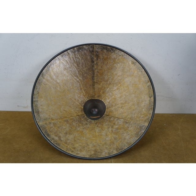 Attributed to Dirk Van Erp Mica Lamp Company 3 Light Arts & Crafts Copper Trumpet Lamp Mica Shade 23" For Sale - Image 17 of 17