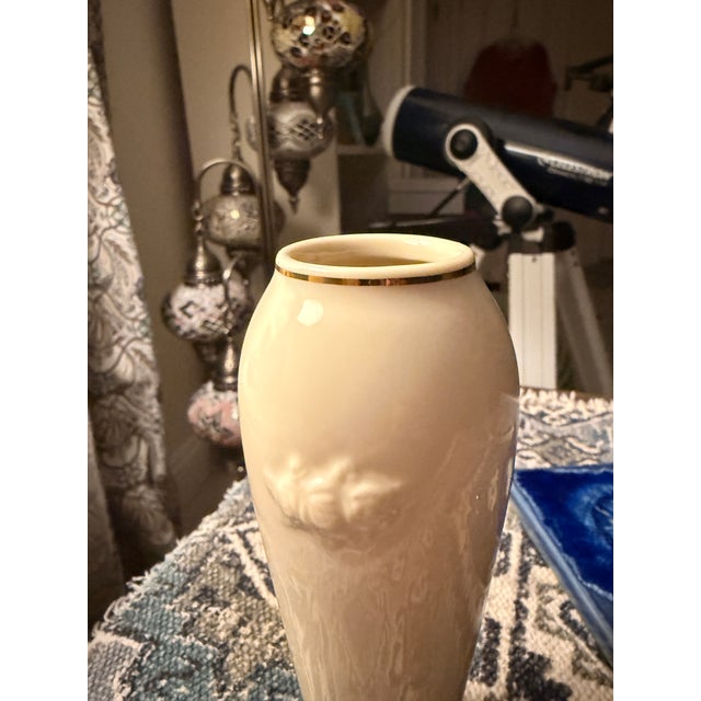 Vintage Lenox Rose Blossom Vase Crafted From Ivory Porcelain With 24k Gold Trim. For Sale - Image 11 of 11
