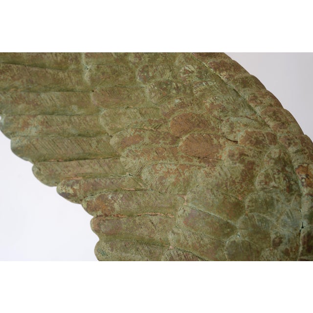 Large Rustic Verdigris Wing Sculptures on Stands - A Pair For Sale - Image 9 of 18
