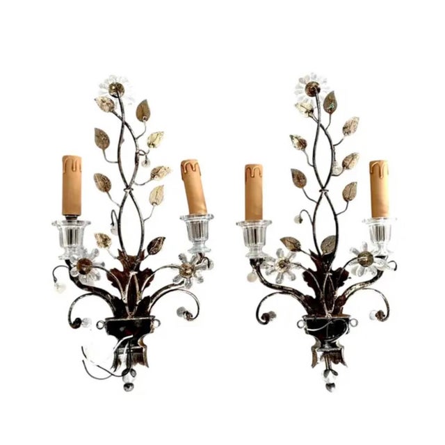 Silver French Baguès Style Silver Leaf Wall Sconces, a Pair For Sale - Image 8 of 9