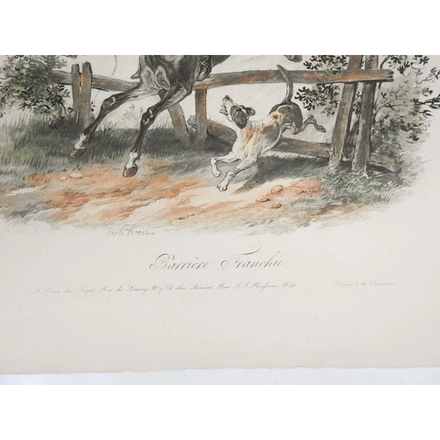 English Vintage Carle Vernet Equestrian Black Horse Rider and Dog Aquatint For Sale - Image 3 of 5