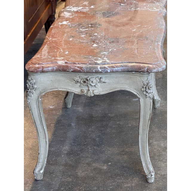 Light Gray 19th Century French Painted Marble Top Coffee Table With Cabriole Legs For Sale - Image 8 of 10