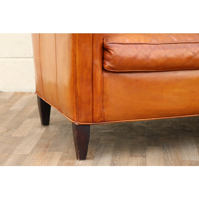Vintage 1970s Honey Tan Leather Sofa | Tufted Feather Cushion Sofa, American Mid-Century Lounge Seating For Sale - Image 9 of 18