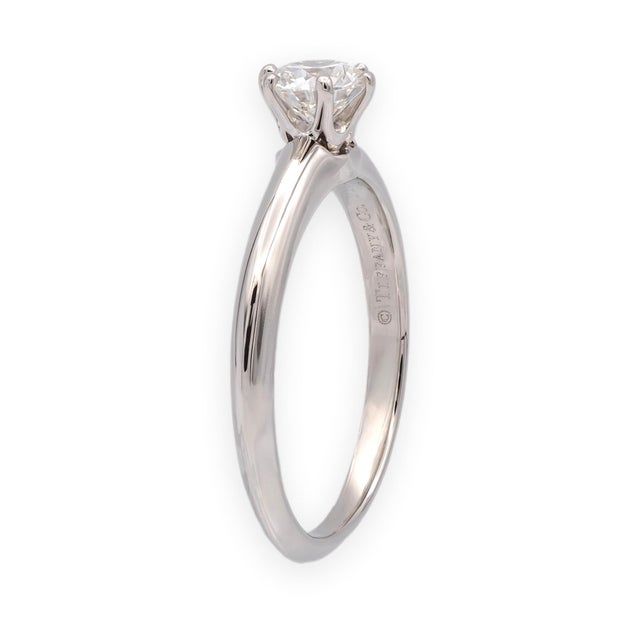 Contemporary Tiffany & Co. Platinum .57 Ct F Vs2 Diamond Solitaire Engagement Ring W/Papers, Size 7 For Sale - Image 3 of 12