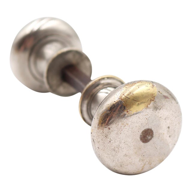 Pair of Vintage 1.625 In. Nickel Plated Brass Door Knobs For Sale