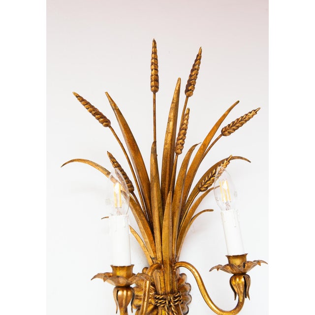 Italian Gilt Metal Wall Sconces with Leaves and Ears of Wheat, 1970s, Set of 2 For Sale - Image 4 of 8