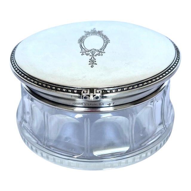 Antique Gorham Sterling Silver & Cut Glass Dresser Jar, Circa 1910 For Sale