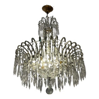 White Crystal Beaded Chandelier, 1960s For Sale