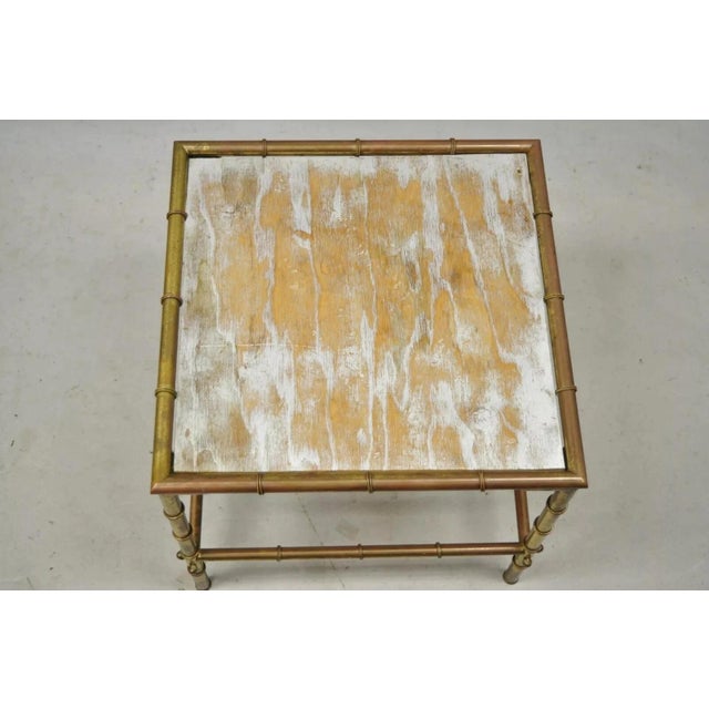 Mid 20th Century Italian Hollywood Regency Faux Bamboo Brass Tole Metal Low Square Side Table For Sale In Philadelphia - Image 6 of 11