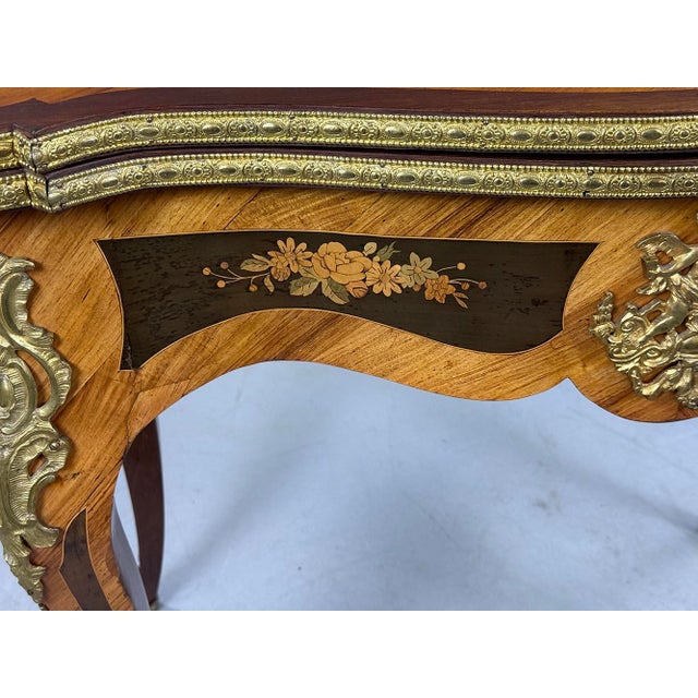 French Napoleon III Game Table with Inlays and Brass Aplications, 1890s For Sale - Image 9 of 10