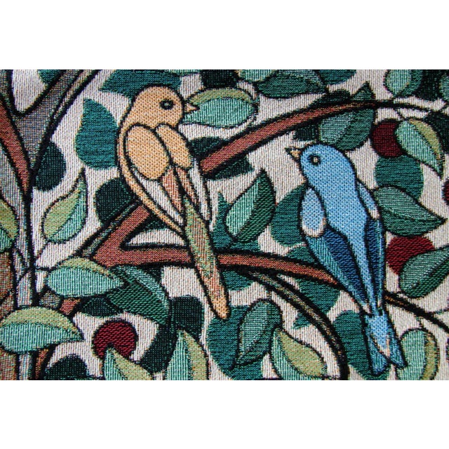Cream Arts and Crafts-Style "Tree of Birds" in Cream Jacquard Woven Throw Blanket For Sale - Image 8 of 12