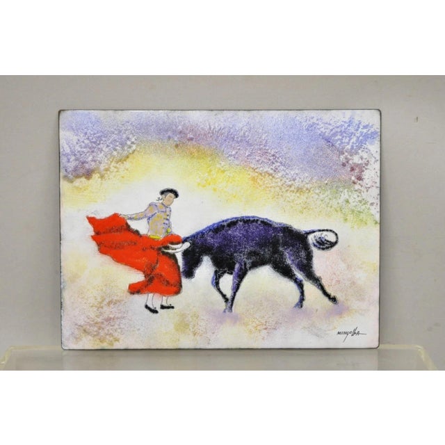 Late 20th Century Late 20th Century Dom Dominic Mingolla Enamel on Copper Painting Spanish Matador 9 X 12 - A Pair For Sale - Image 5 of 11