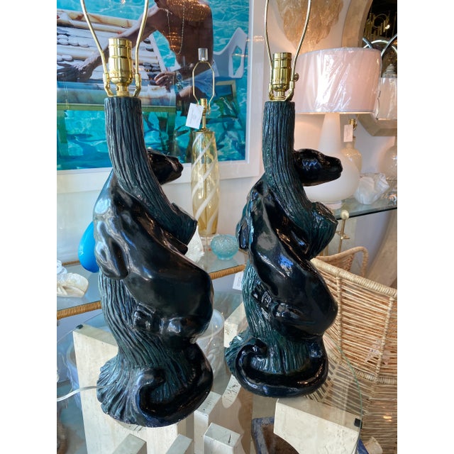 Vintage pair of Mid-Century Modern plaster panther table lamps. These have been newly wired with 3 way sockets and all new...