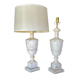 1950s Large Pair Italian Column Neoclassical Alabaster Table Lamps