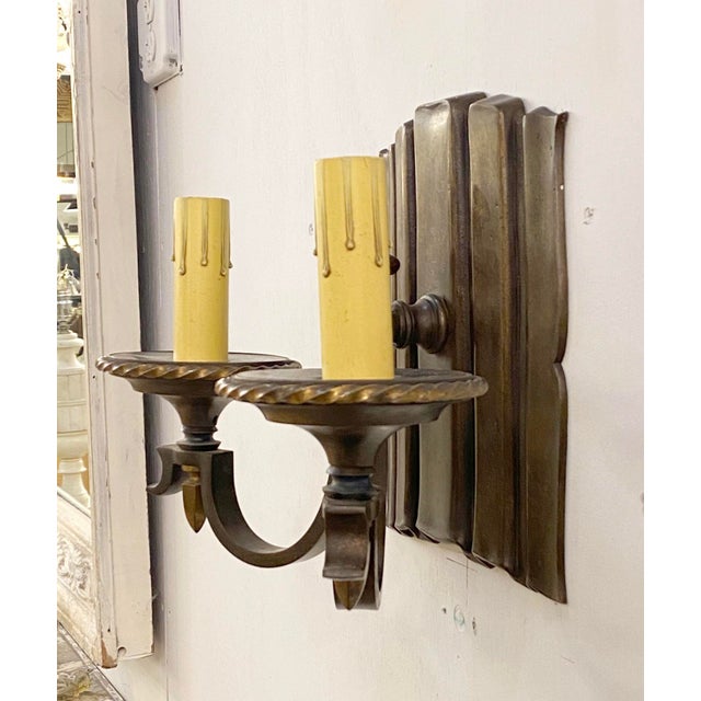 Metal Mid 20th Century Restored Traditional Bronze 2 Arm Wall Sconces - a Pair For Sale - Image 7 of 7