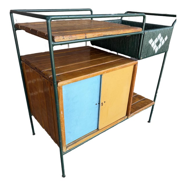 Arthur Umanoff Outdoor Iron Bar Cart Mid Century Modern For Sale