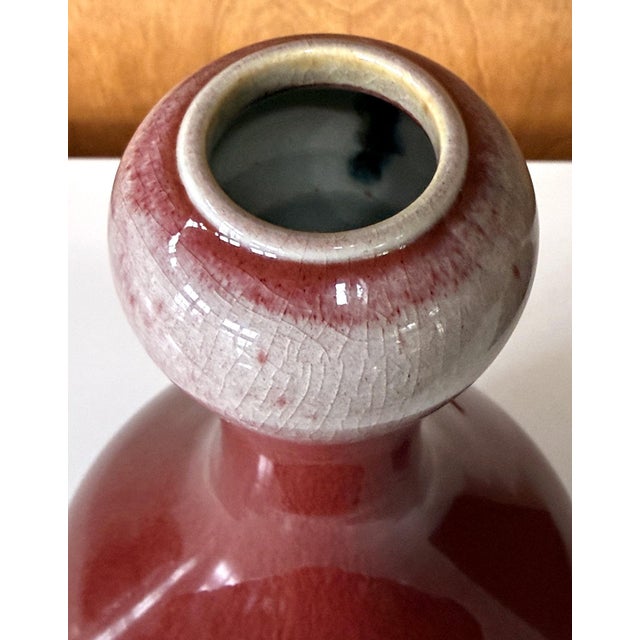 Tall Antique Chinese Langyao Red Porcelain Vase Qing Qianlong Mark For Sale - Image 4 of 18